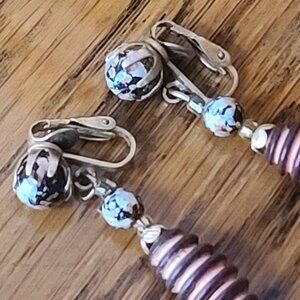 Vintage 1960s wood and bead clip on earrings multicolour bead Hong Kong Bohemian